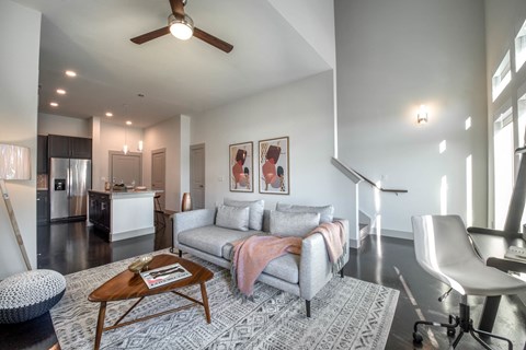 a living room with a couch and a coffee table